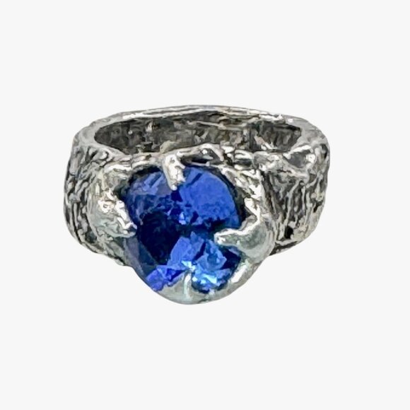 Artisan Boho Ring Crafted wi/ Silver Blend Metalwork Band &10mm Cushion Crystal - Picture 10 of 17